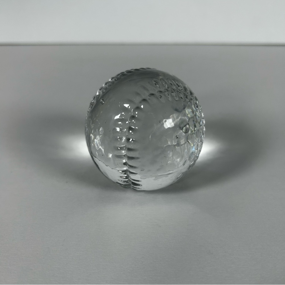 Baseball Clear Crystal Glass Paperweight Relief Embossed Stitching MWH Engraved